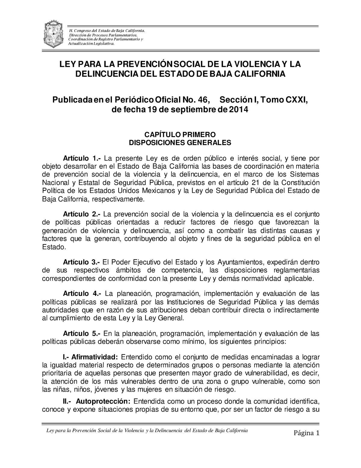 Ley Para La Prevencion Social De La Violencia Y Delincuencia Del Estado De Bc Coordinación De 8536