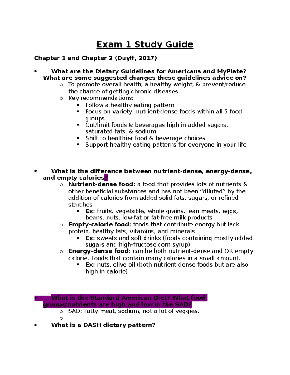 Exam 1 Study Guide - Exam 1 Study Guide Chapter 1 And Chapter 2 (Duyff ...