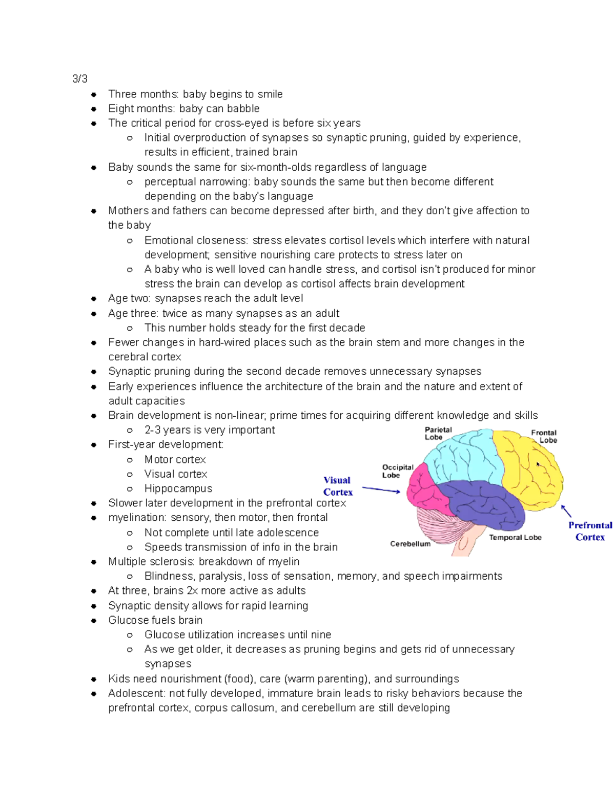 Class Notes 2 - 3/ Three months: baby begins to smile Eight months ...