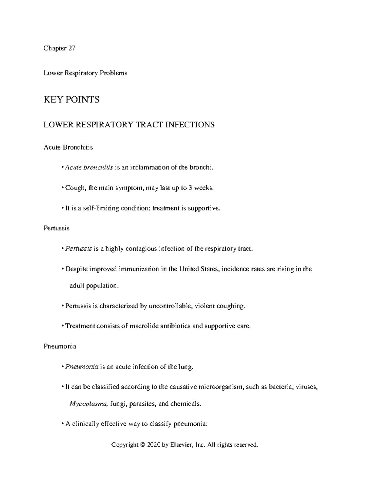 Lewis ch 27 key notes chapter 27 lower respiratory problems key