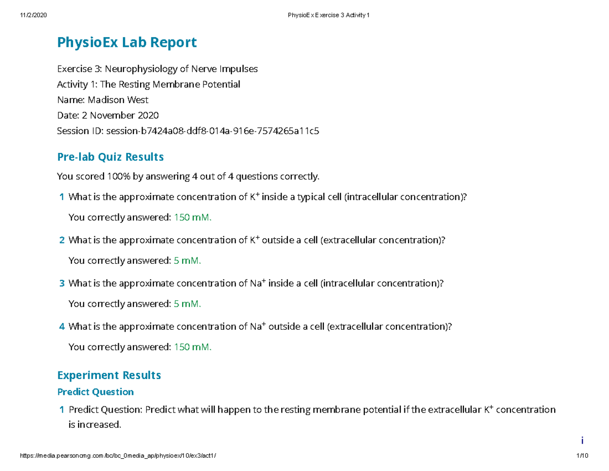 Physio Ex Exercise 3 Activity 1 - PhysioEx Lab Report Exercise 3