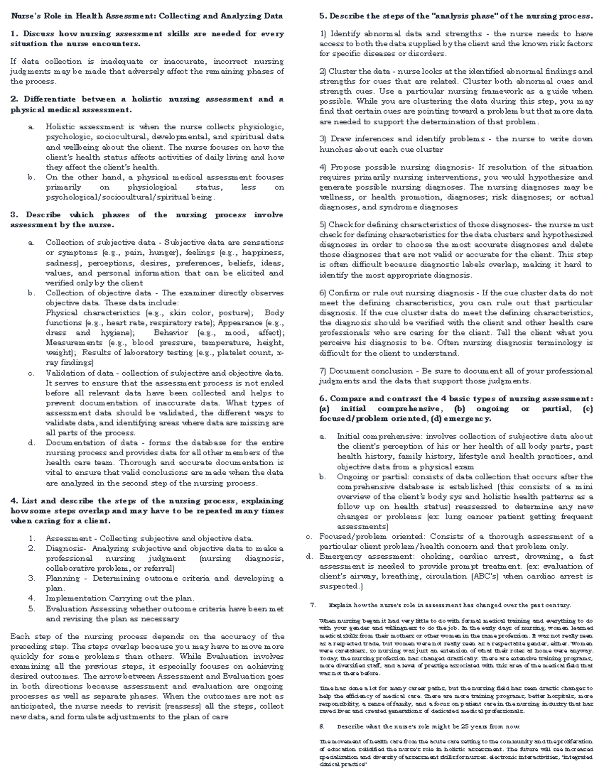 HA 1,2,3,14,15,16 - For notes - Nurse’s Role in Health Assessment ...