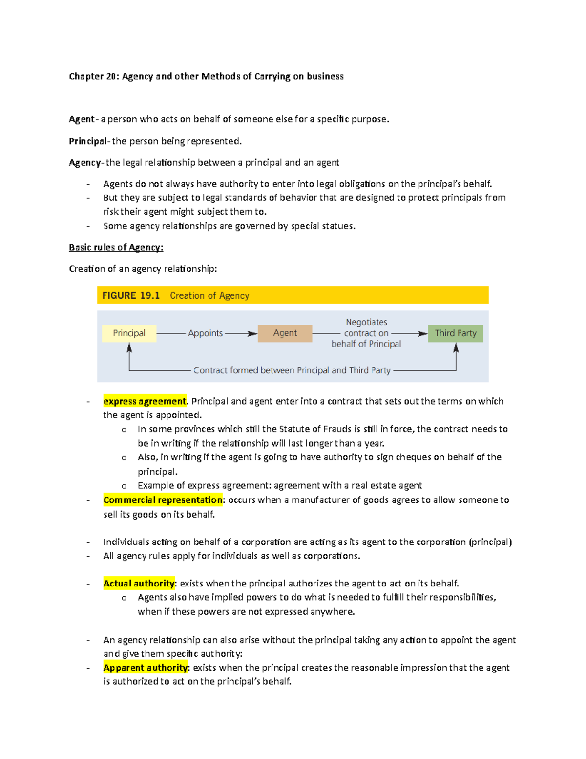 Week 1, CH 20: Agency and other Methods of Carrying on business ...