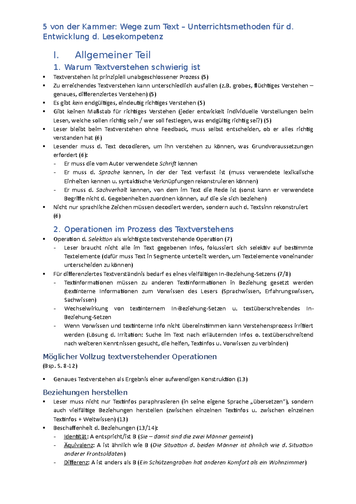 Deutschdidaktik Stex Unterrichtsmethoden (v.d.Kammer) - Entwicklung d ...