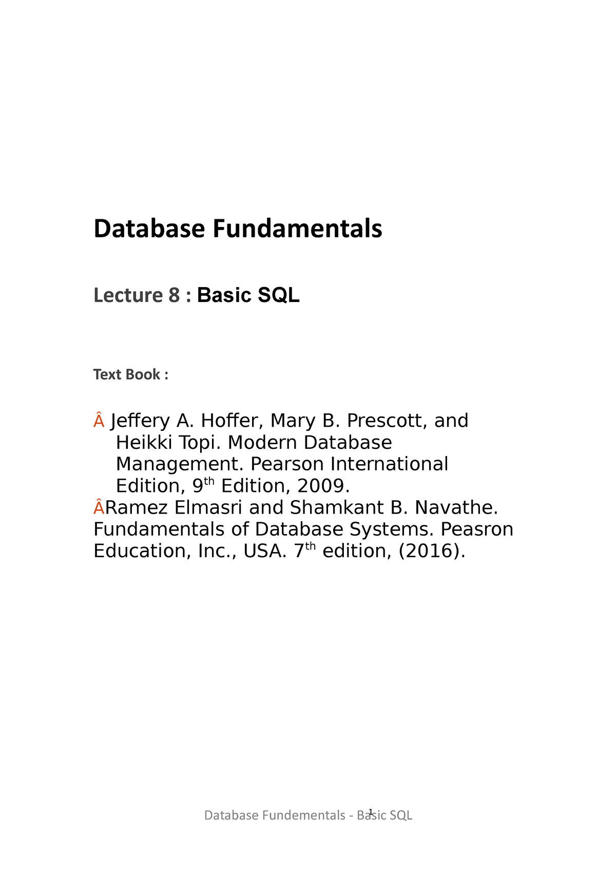 Database Fundementals - Lecture 8 - Database Fundamentals Lecture 8 ...