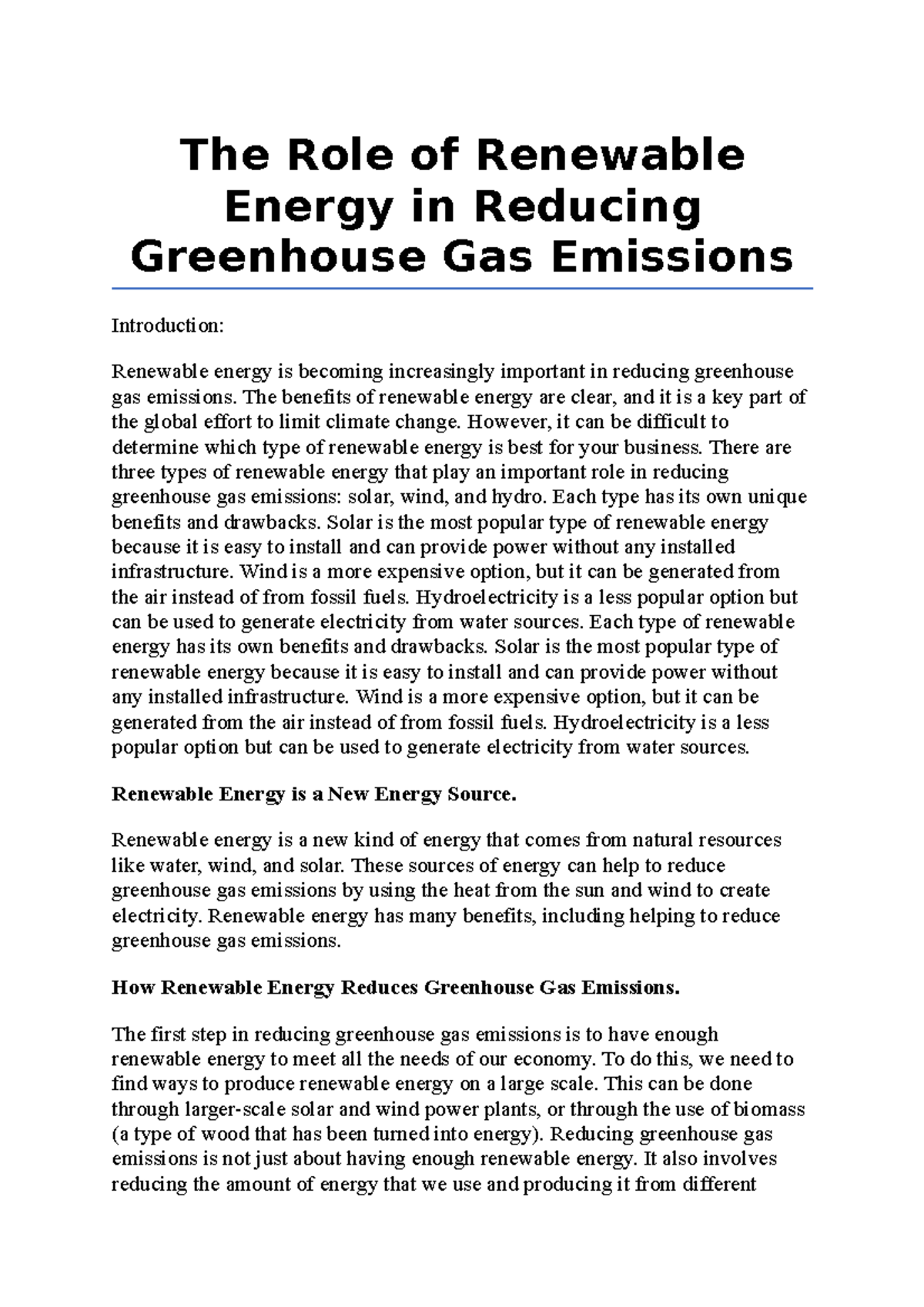 The Role of Renewable Energy in Reducing Greenhouse Gas Emissions - The ...
