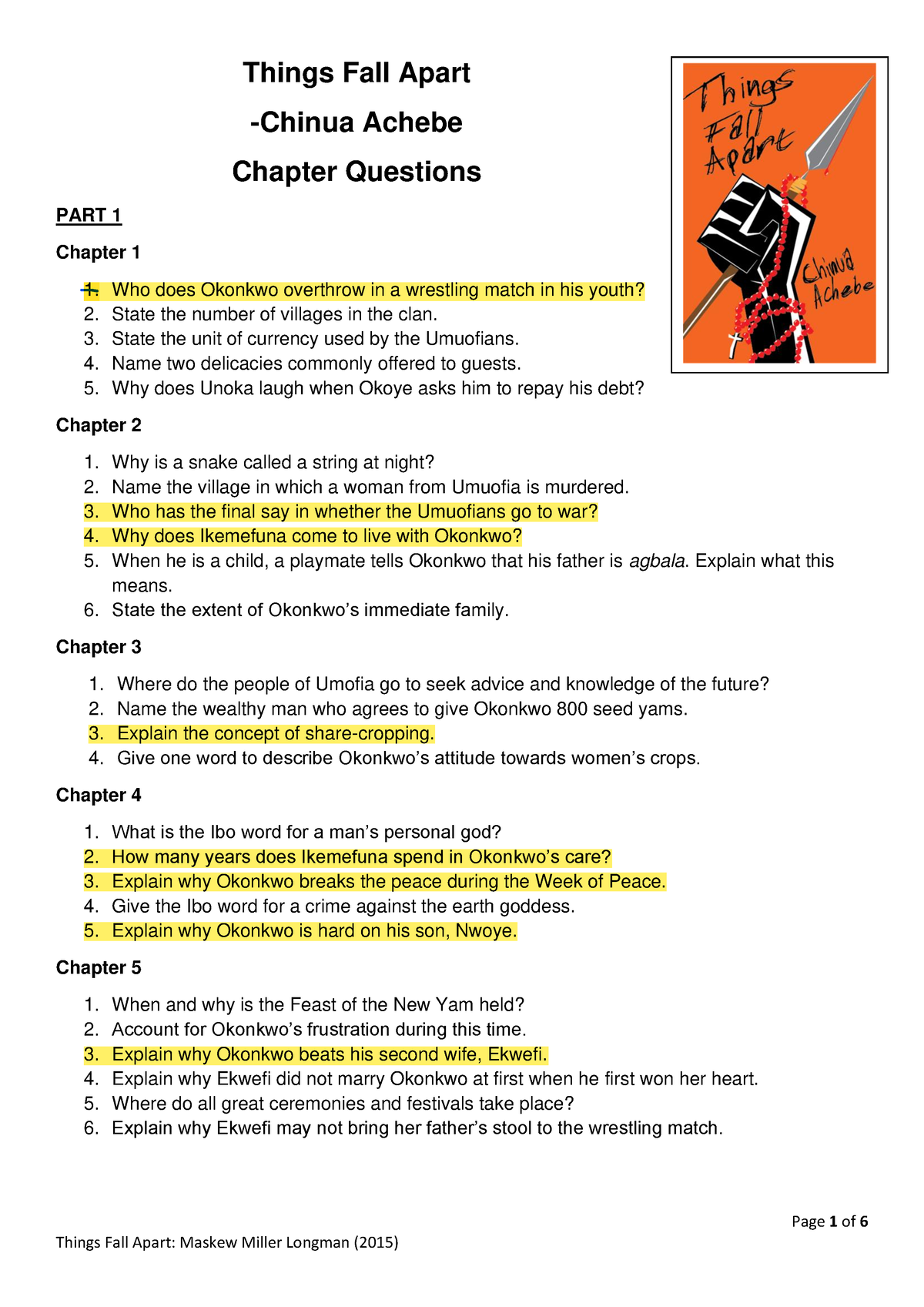 Things Fall Apart Chapter Questions - Page 1 of 6 Things Fall Apart ...