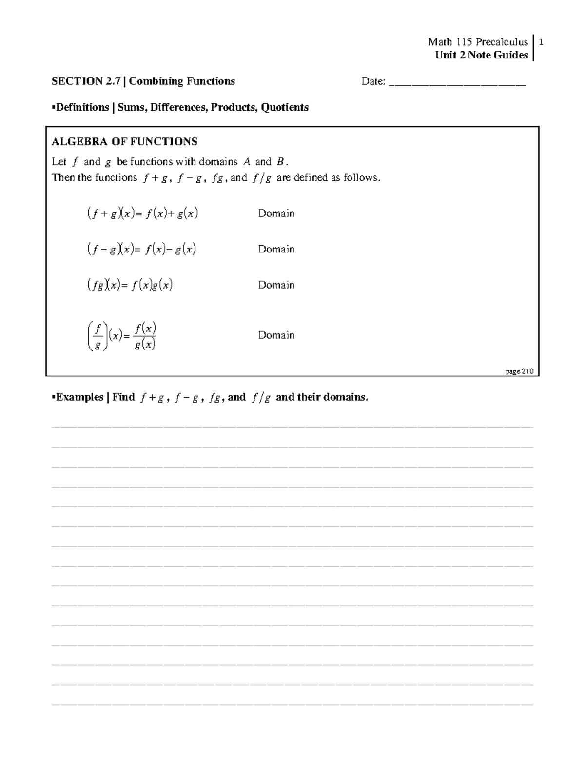 Unit 2 Note Guides 1 - ####### Math 115 Precalculus ####### Unit 2 Note ...