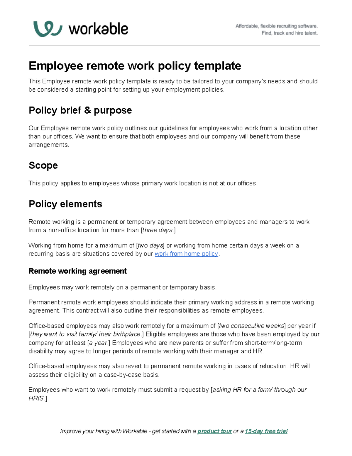 Employee remote work policy template - Policy brief & purpose Our ...