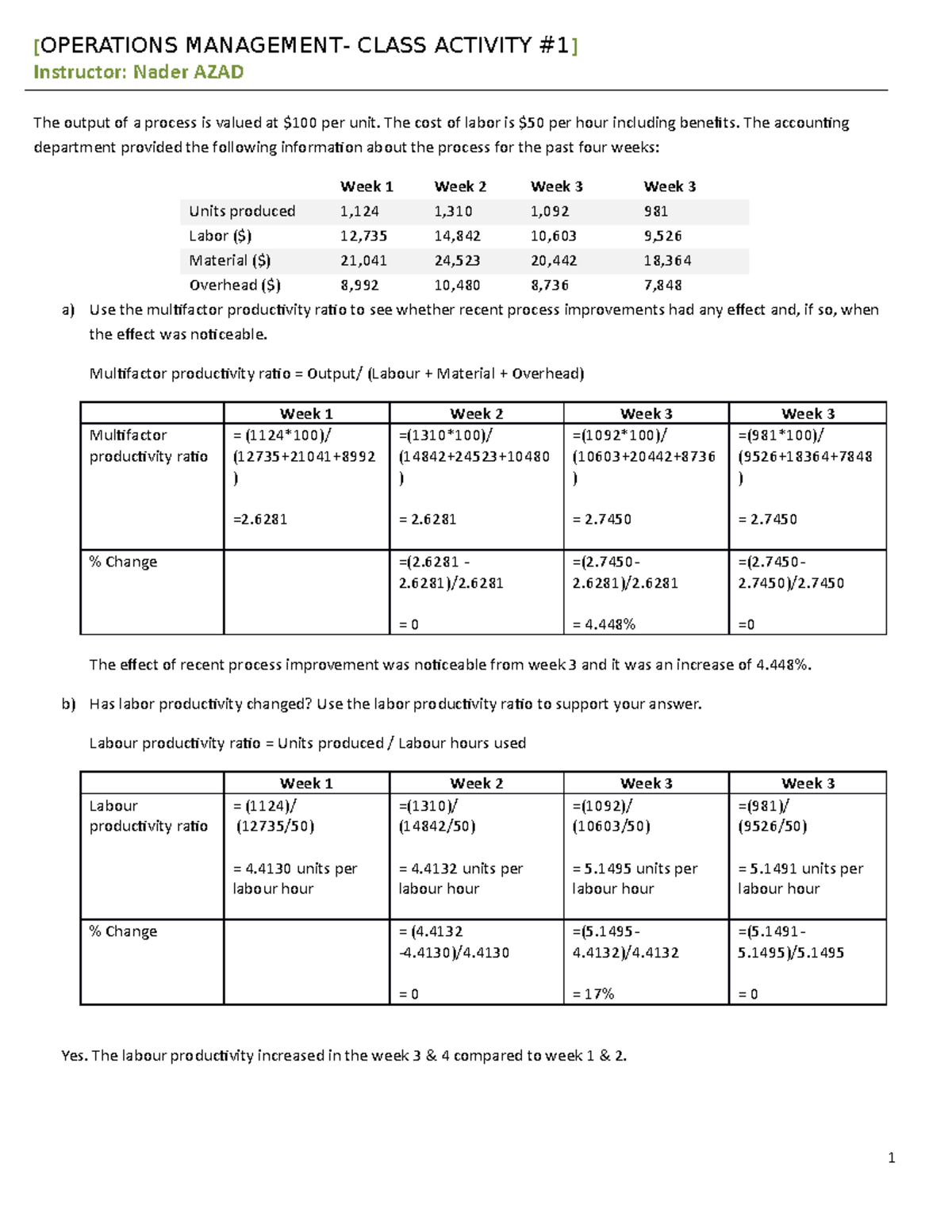 Class Activity-Week 1 - Answer - OPMT 620 - UCW - Studocu