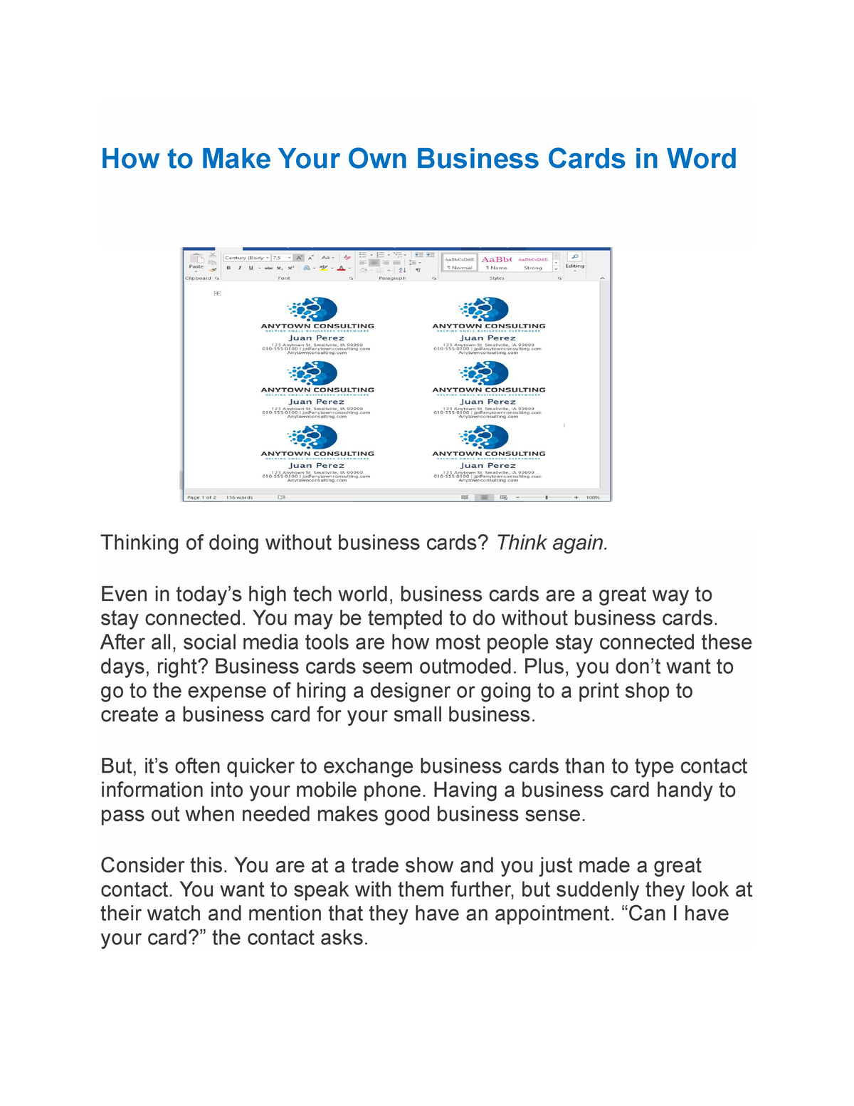 Can You Make A Business Card On Microsoft Word