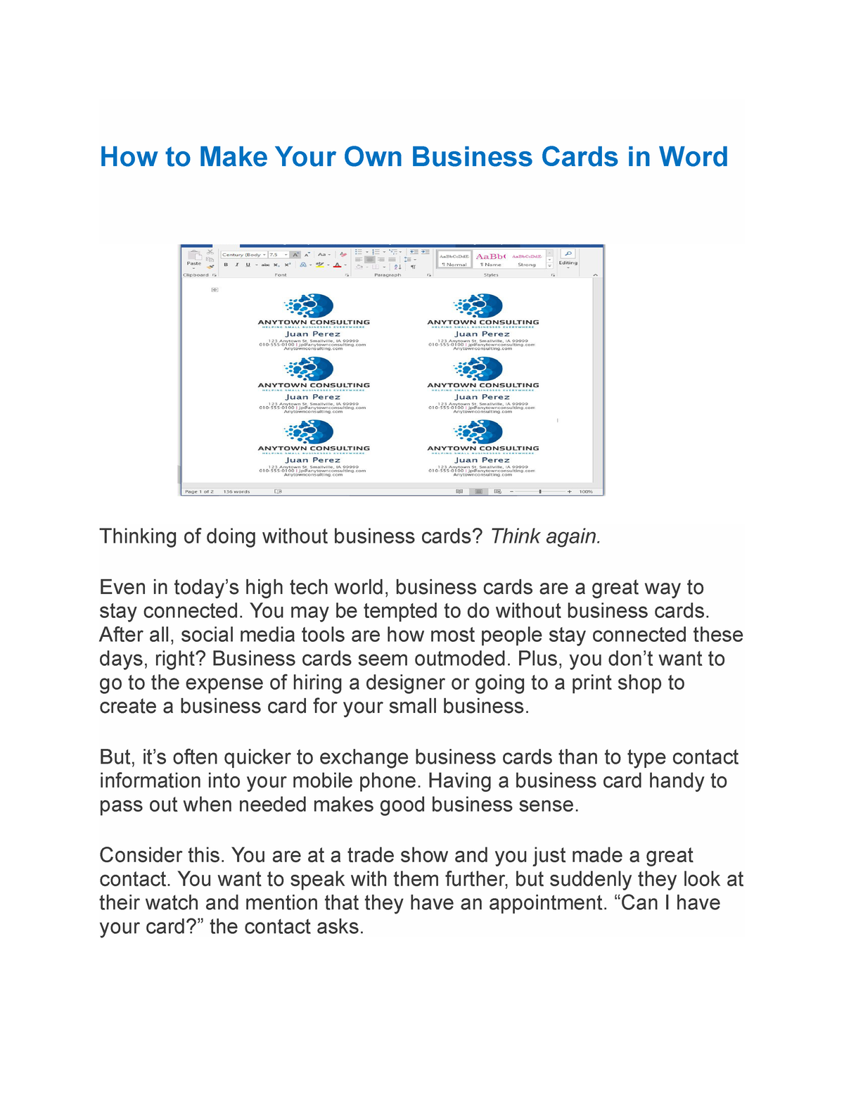 How To Make Your Own Business Cards In Word Even In Today s High Tech 