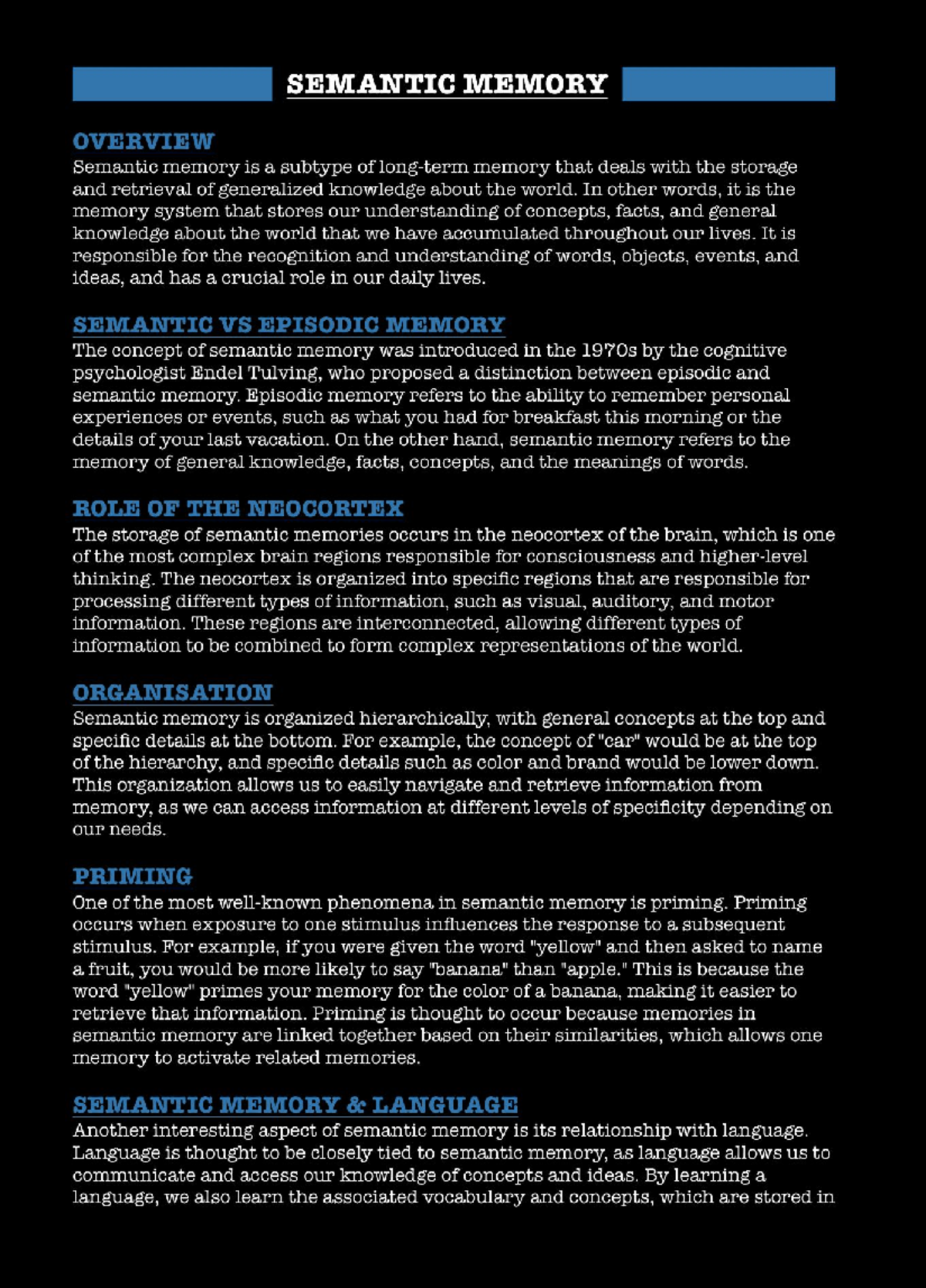 Summary: Semantic Memory - 8638 - Studocu