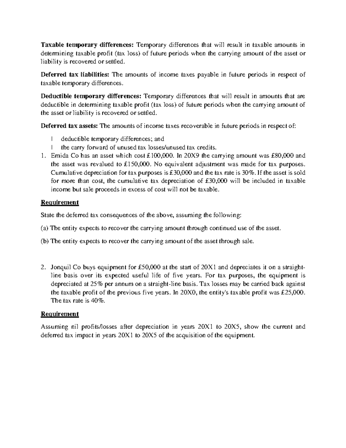 Taxable temporary differences in case tax Taxable temporary