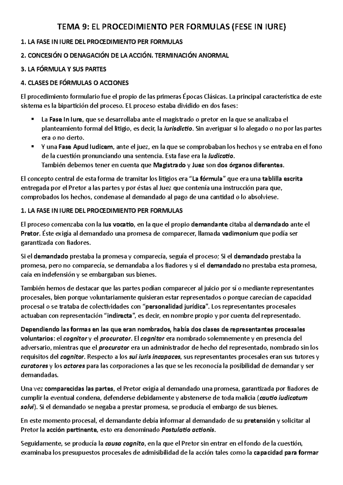 TEMA 9 Derecho Romano TEMA 9 EL PROCEDIMIENTO PER FORMULAS