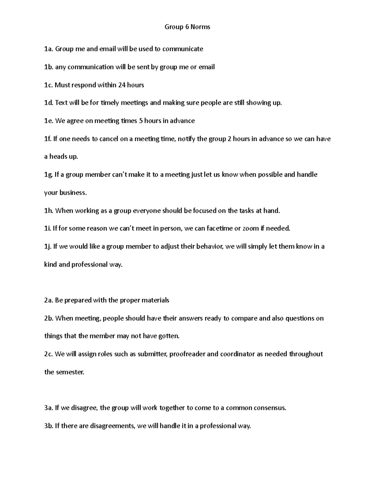 Group 6 norms - bla bla - Group 6 Norms 1a. Group me and email will be ...