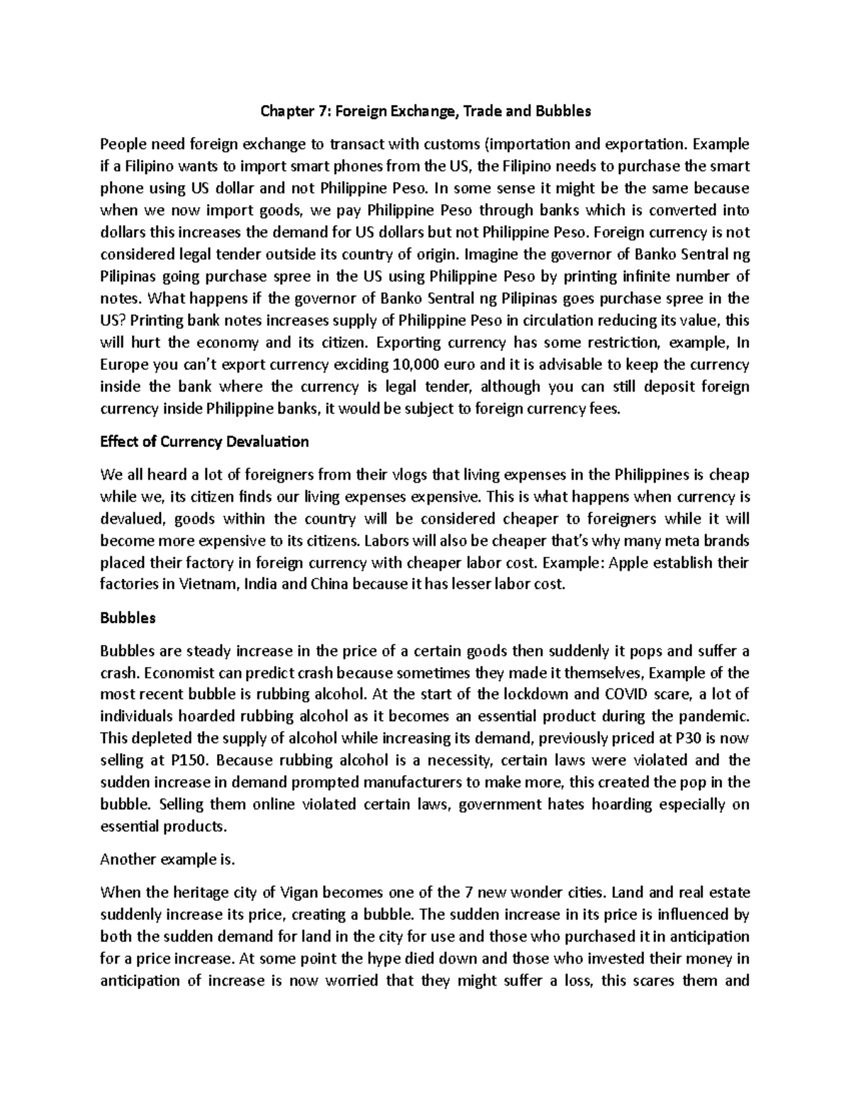 Chapter 7 Foreign Exchange Trade and Bubbles - Chapter 7: Foreign ...