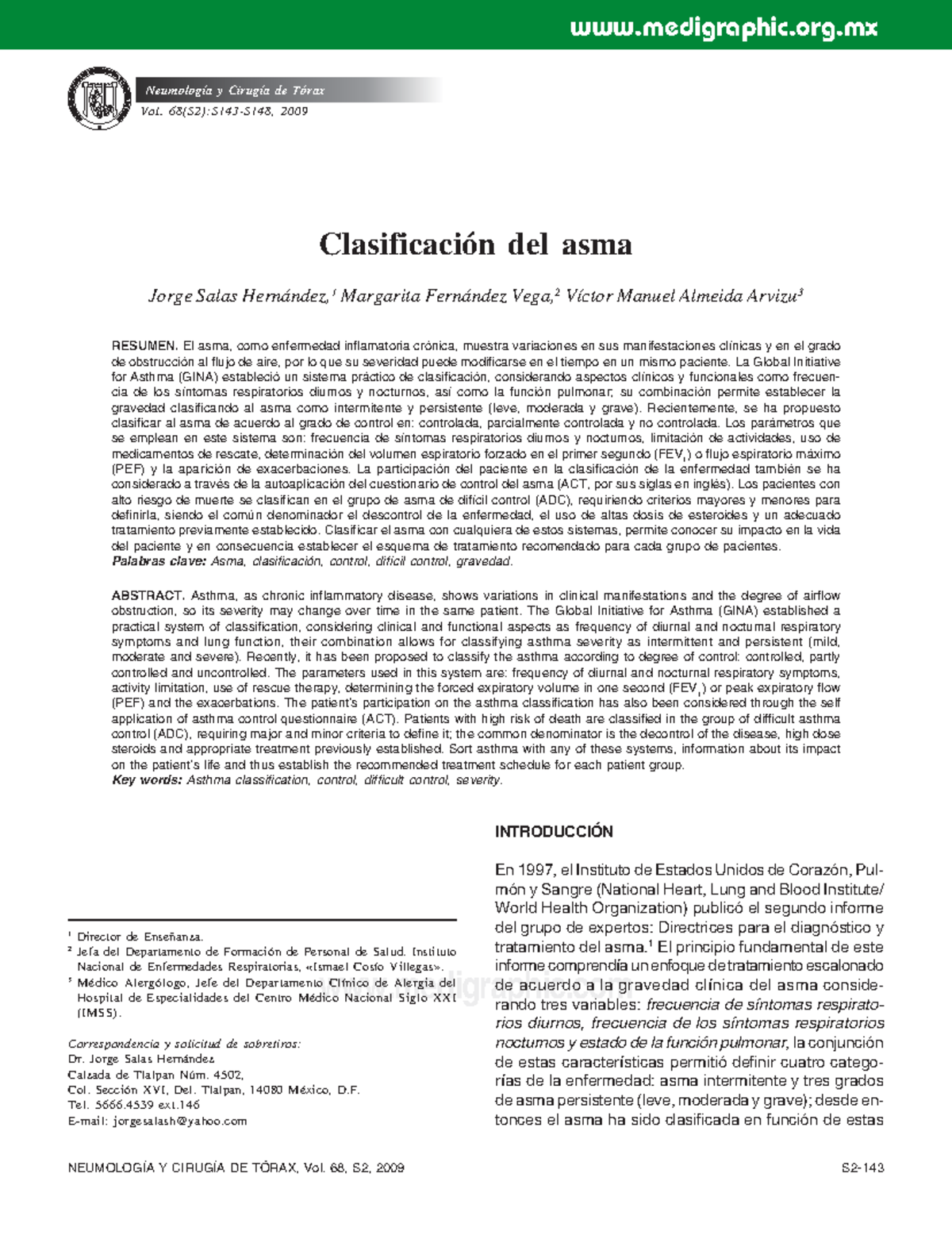Clasificación del asma - J Salas Hernández, M Fernández Vega, VM ...