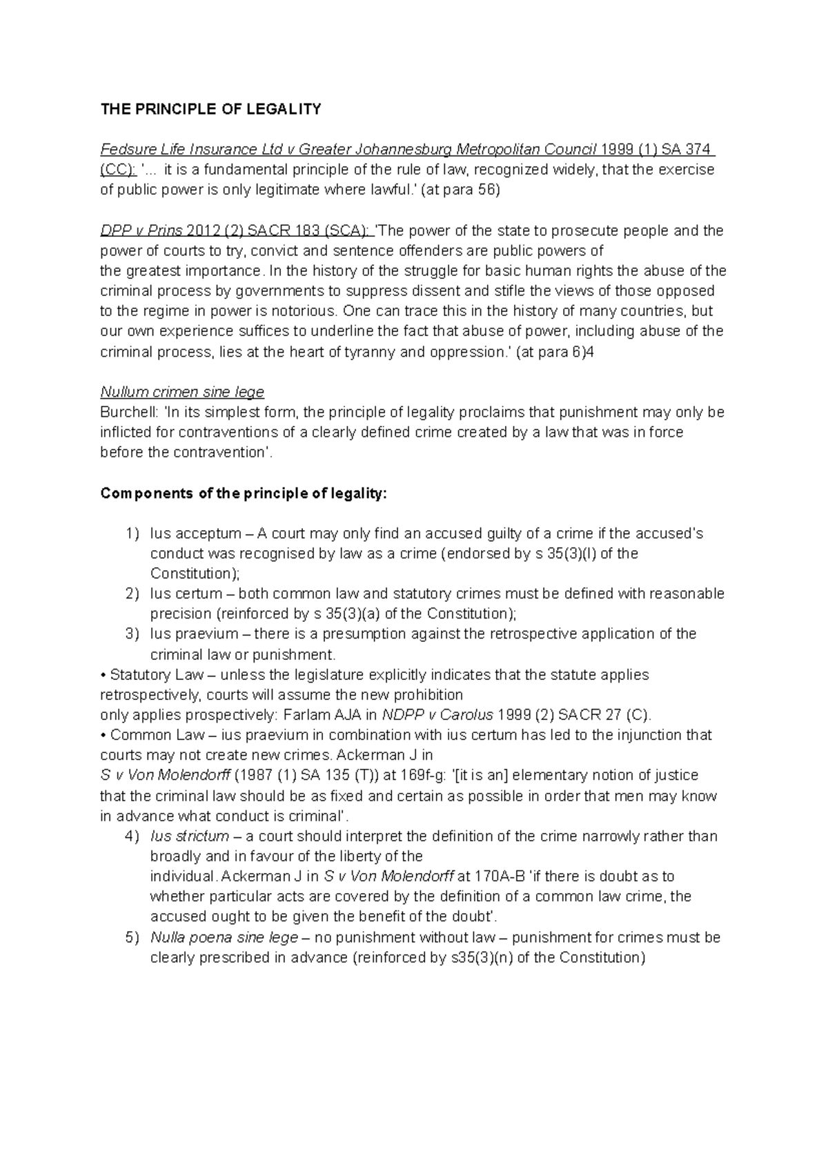 Criminal Law [ PBL3801W ] - THE PRINCIPLE OF LEGALITY Fedsure Life ...