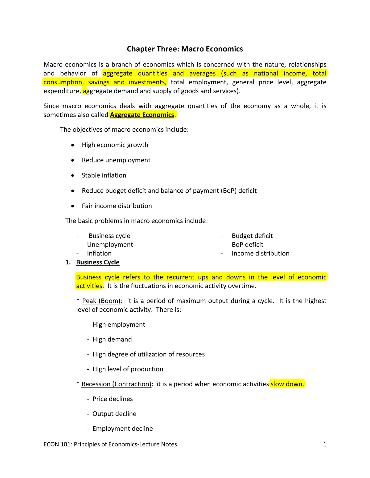 Econ 101-Chapter 3 - Lecture Note - Chapter Three: Macro Economics ...