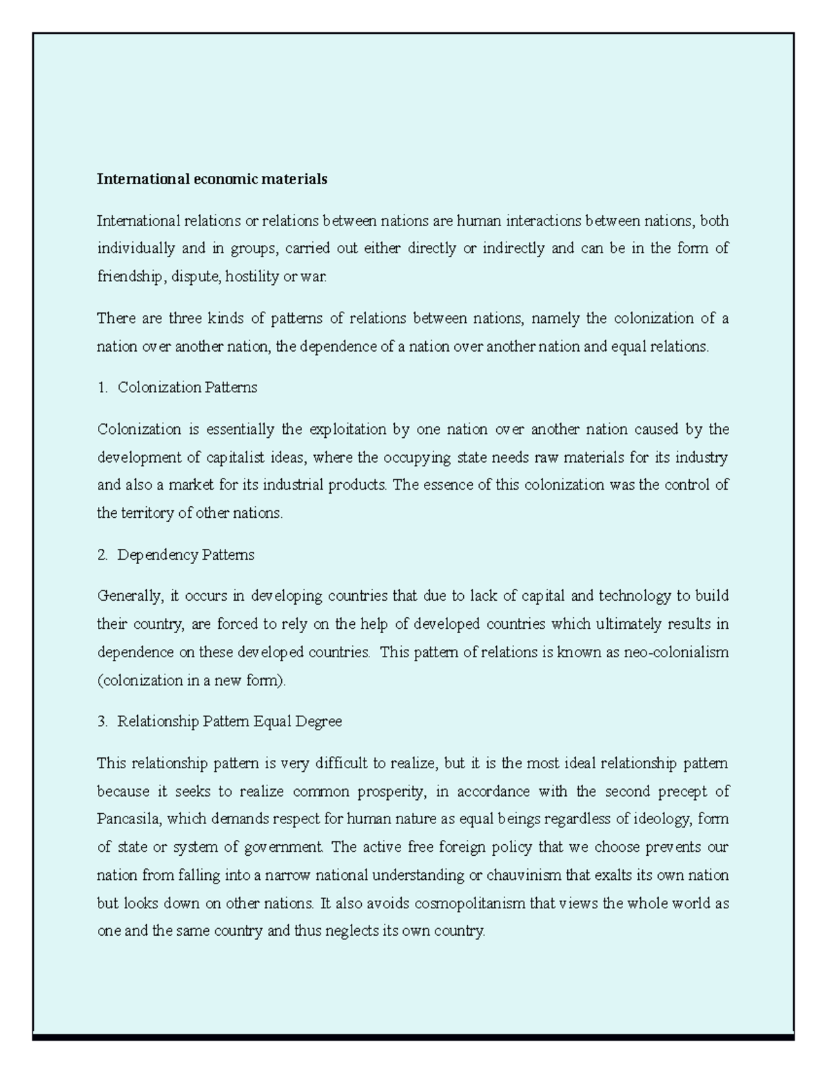 International Economics International economic materials