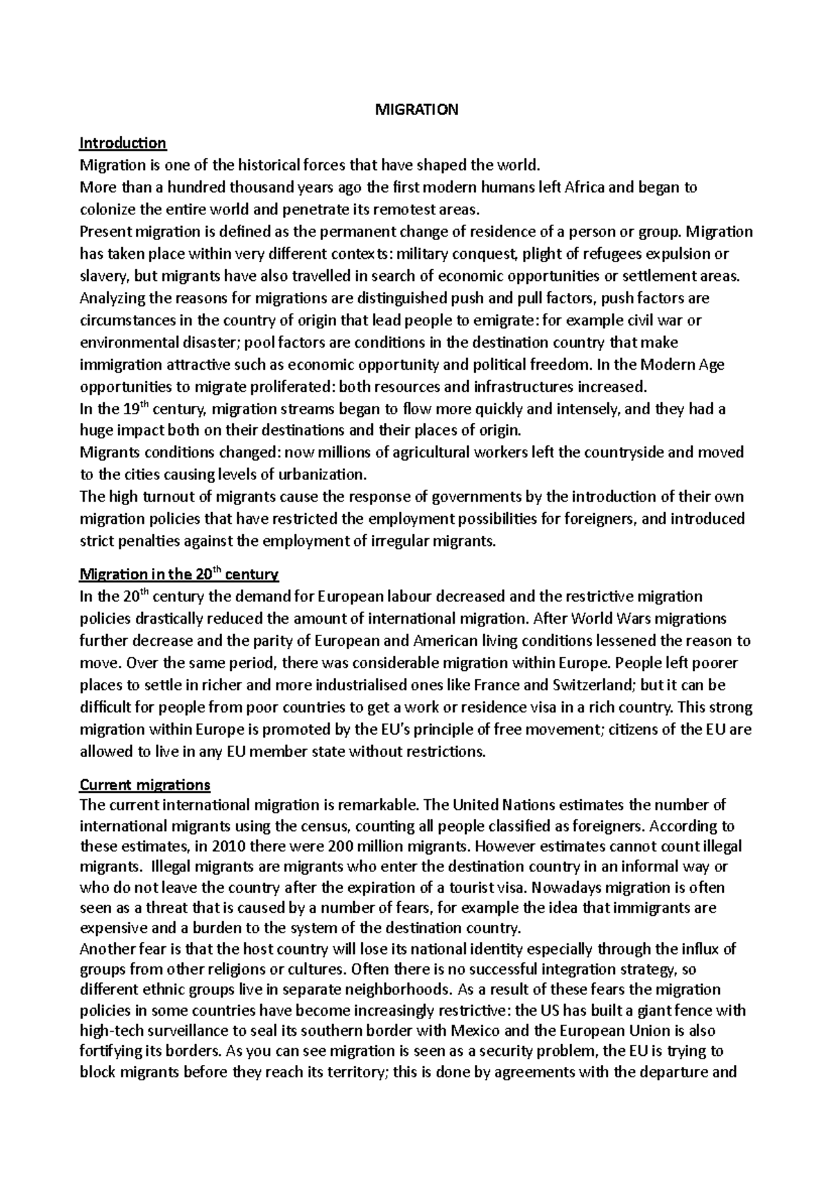 Migration - a brief exercise about writing a text about a topical topic ...