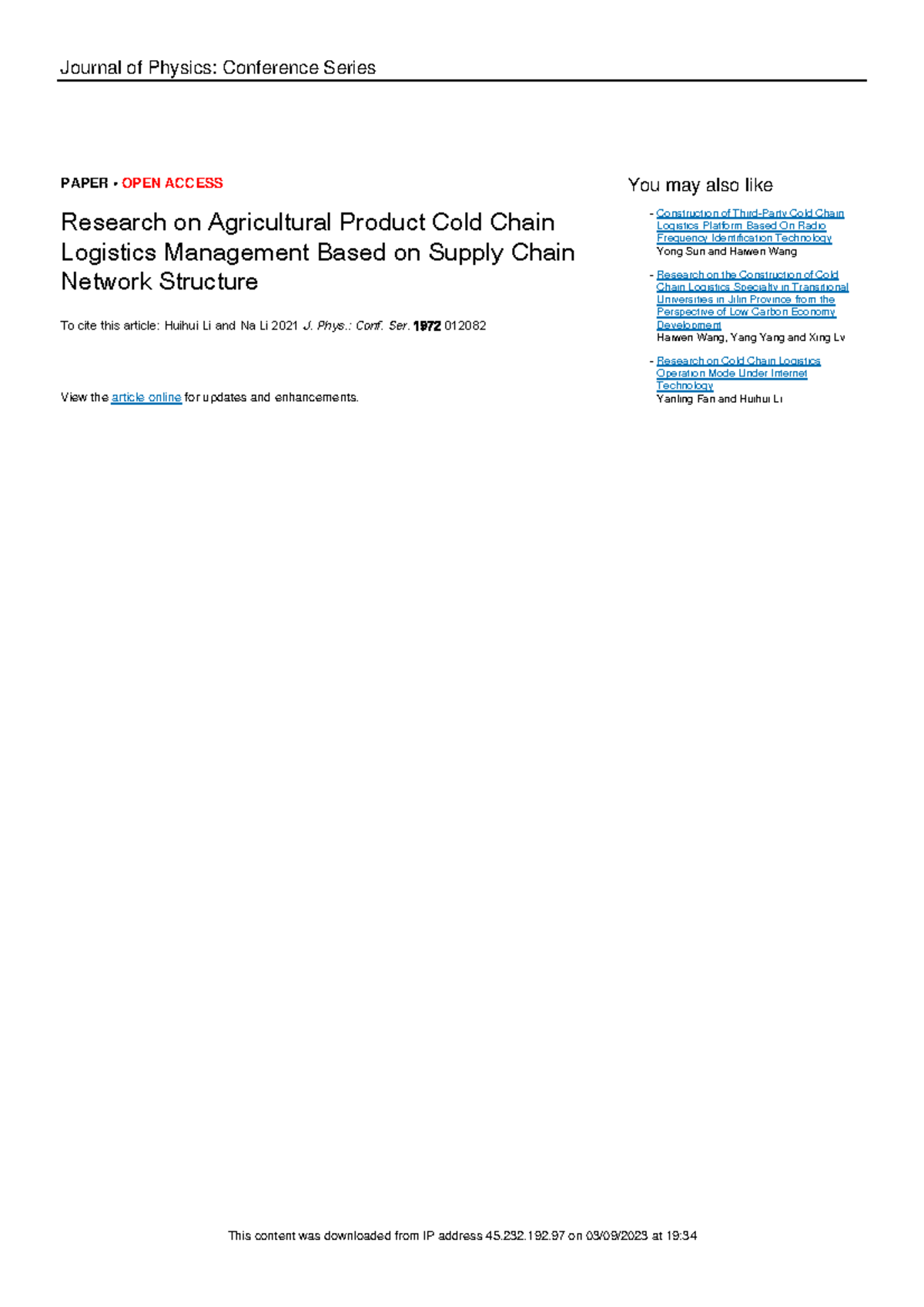 Research on Agricultural Product Cold Chain Logistics - Journal of ...