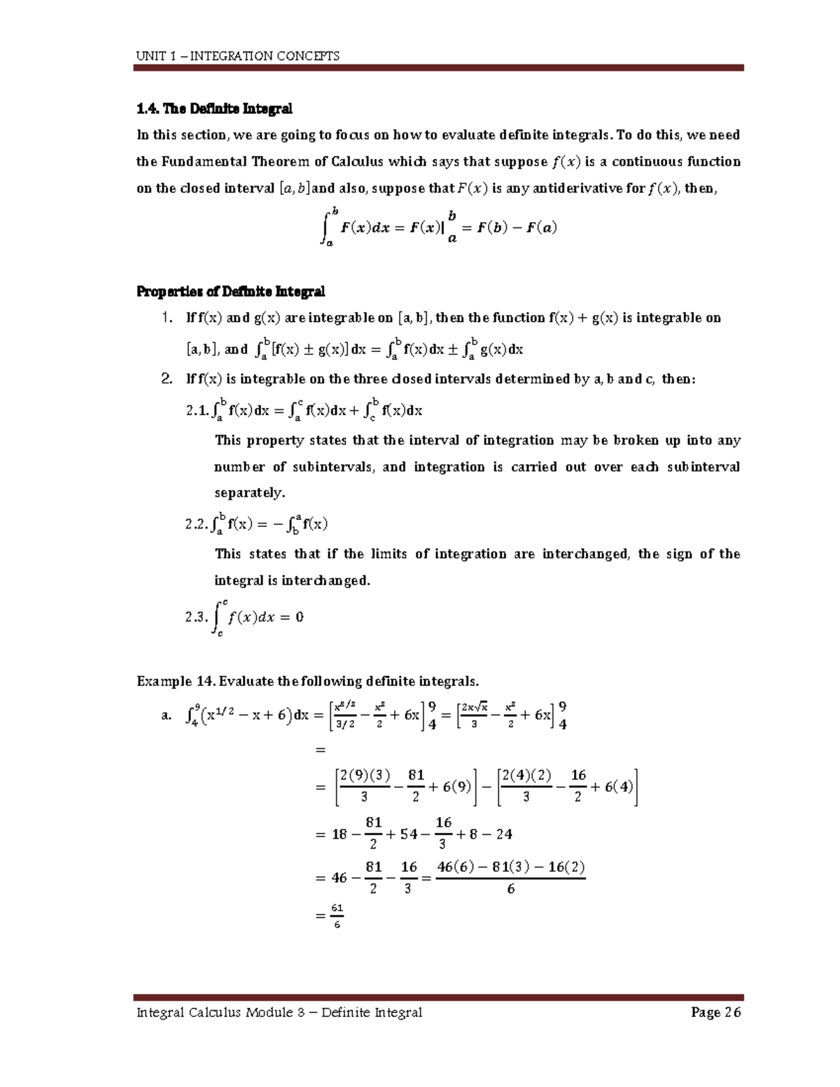 Module 3 Definite Integral - 1 .4. The Definite Integral In this ...