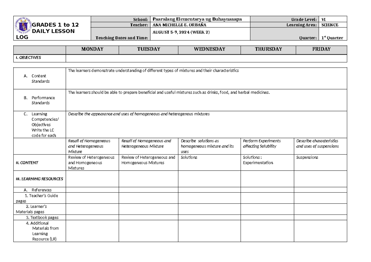 DLL Science 6 Q1 W2 - scsC - GRADES 1 to 12 DAILY LESSON LOG School ...