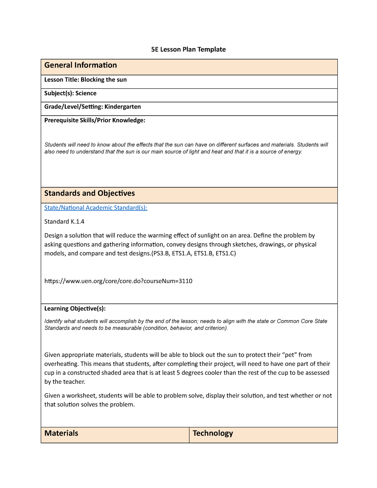 WGU 5E Lesson Plan Template 5E Lesson Plan Template General