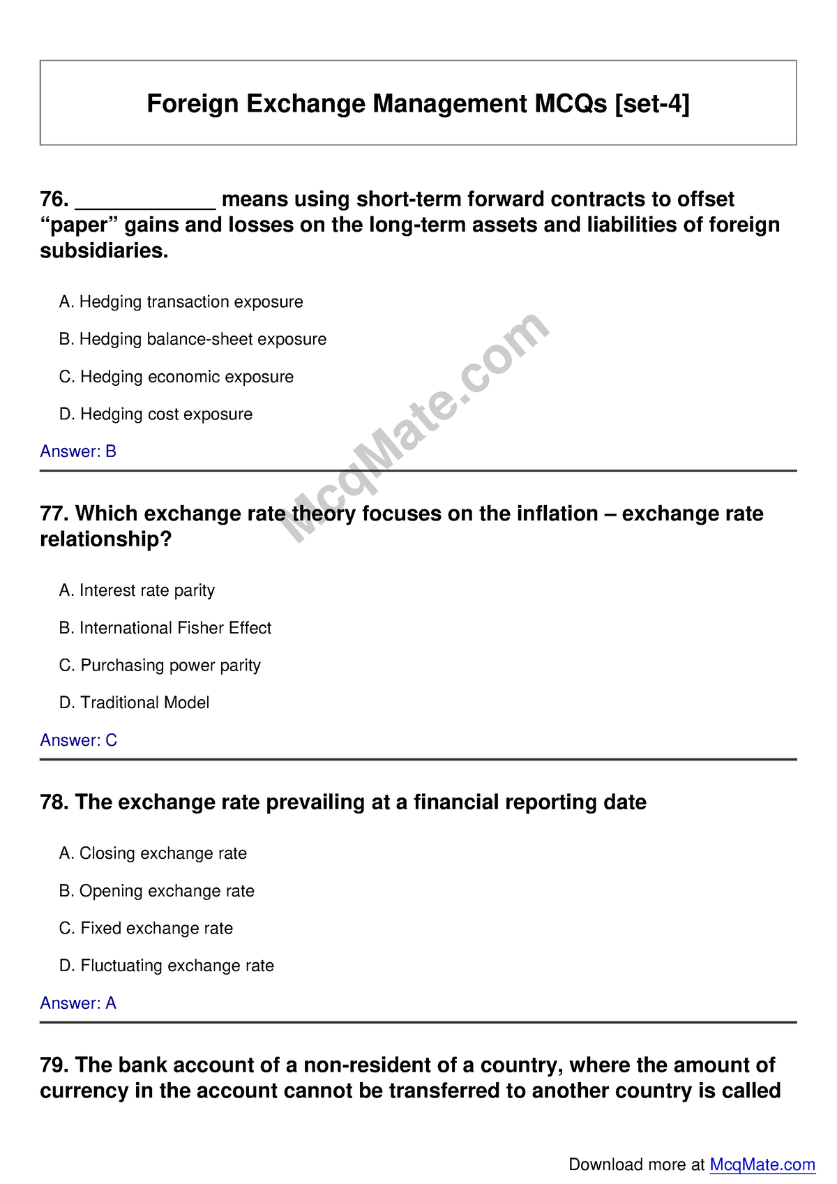 Foreign Exchange Management Solved MCQs [set-4] Mcq Mate - Foreign ...