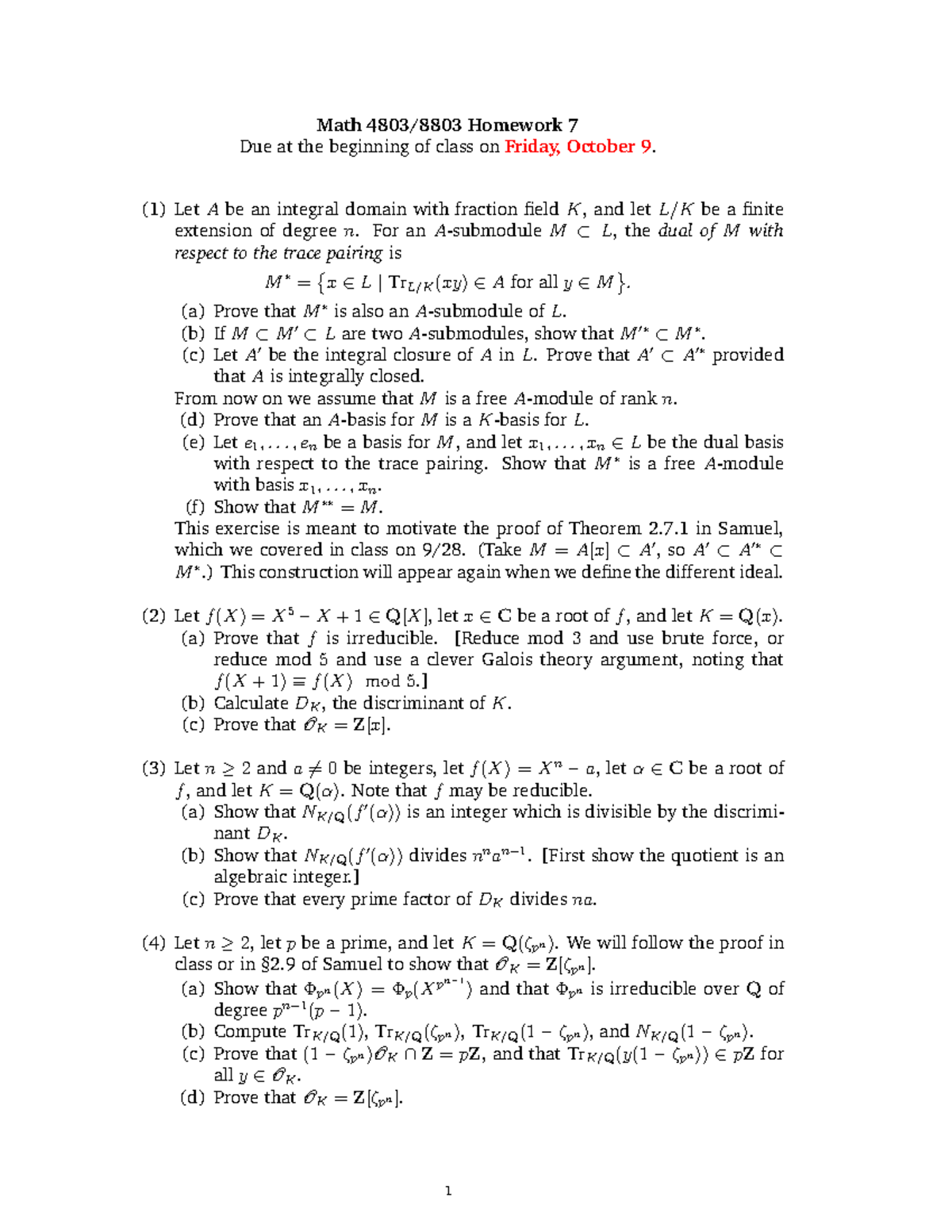 MATH 4803 2015-2016 Homework 7 - Math 4803/8803 Homework 7 Due at the ...