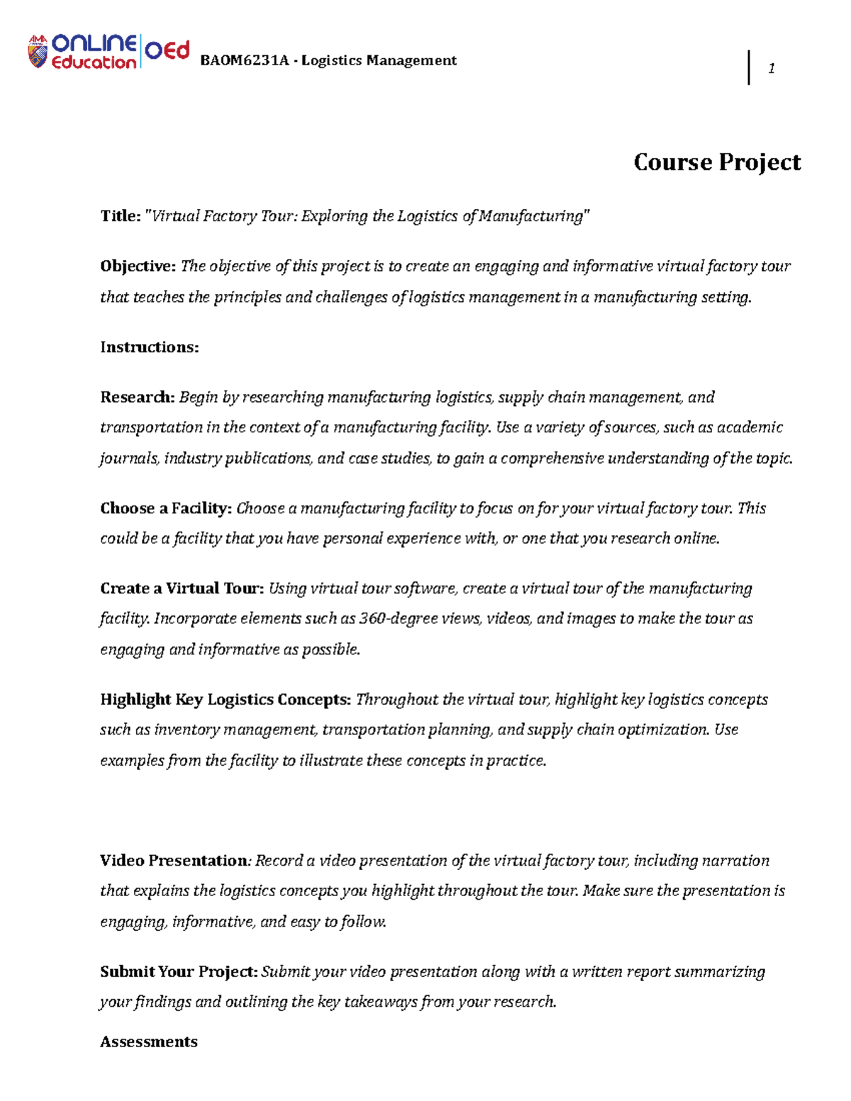 BAOM6231A - Logistics Management - BAOM6231A - Logistics Management 1 ...