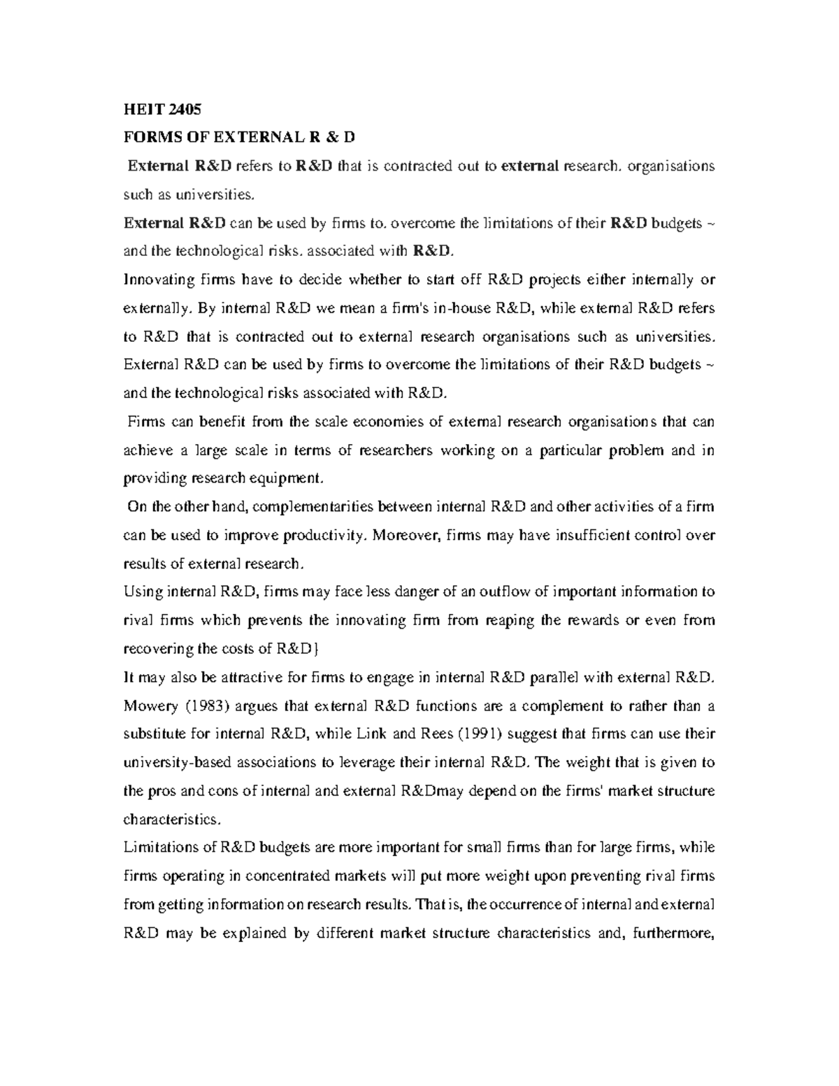 HEIT 2405 - Notes on research and development planning - HEIT 2405 ...