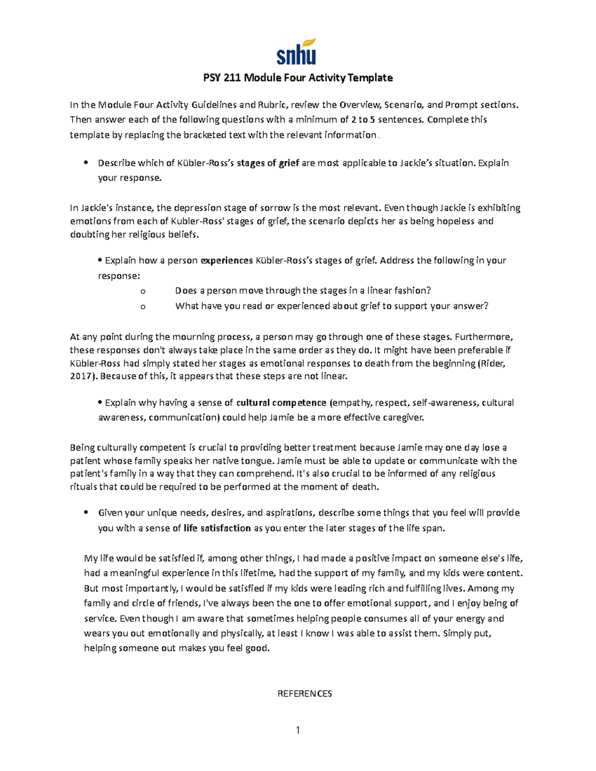 PSY 211 Module Four Activity Template - Then answer each of the ...