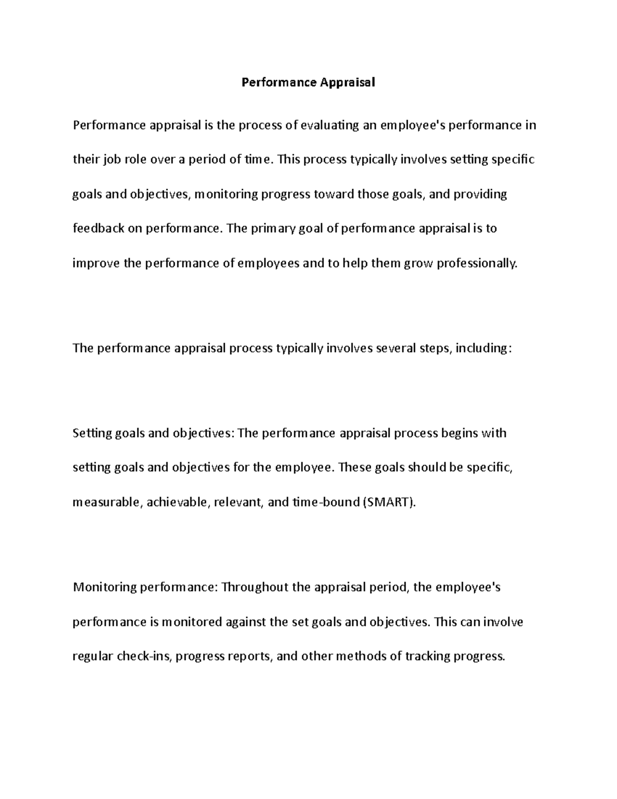 Performance Apprisal - Performance Appraisal Performance appraisal is ...