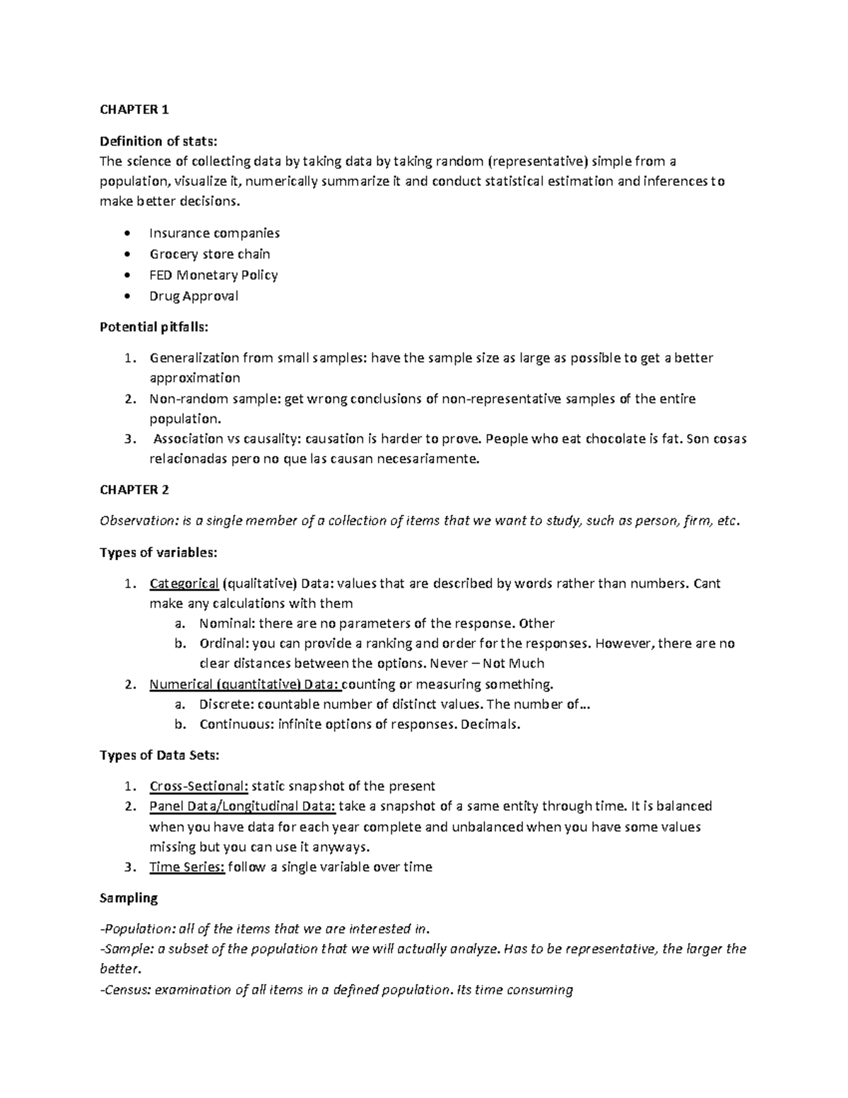Statistics - Lecture notes - 1st Midterm - CHAPTER 1 Definition of ...