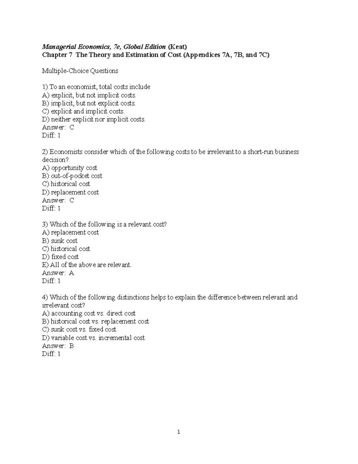 Chapter 7 Managerial Economics Paul Keat Solution - Managerial ...