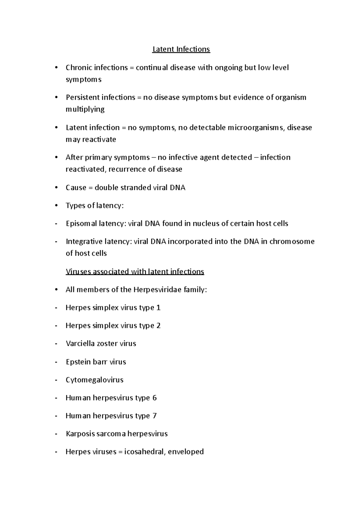 I - Latent infections - Lecture notes 2 - Latent Infections Chronic ...
