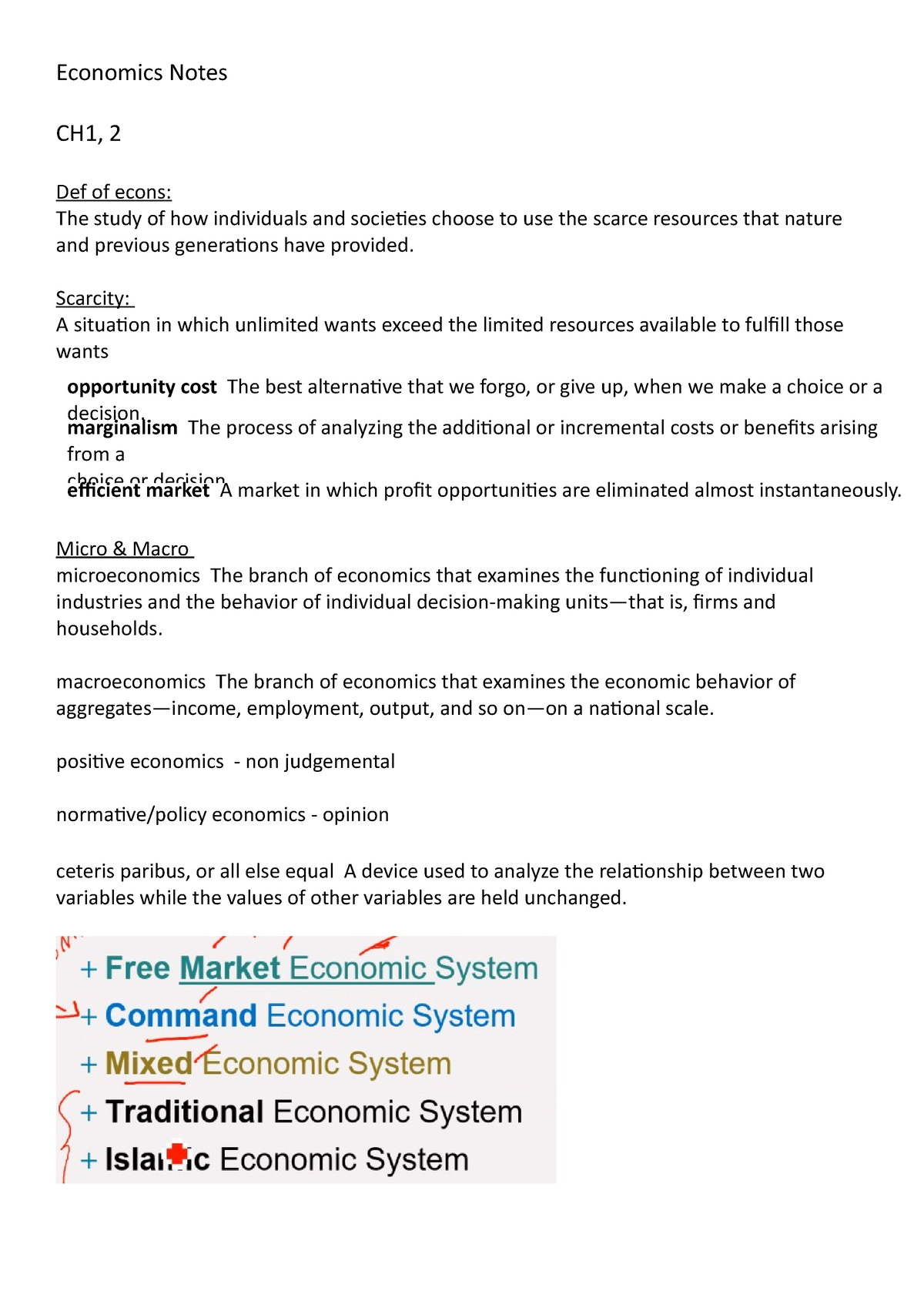 Economics Notes - Economics Notes CH1, 2 Def Of Econs: The Study Of How ...