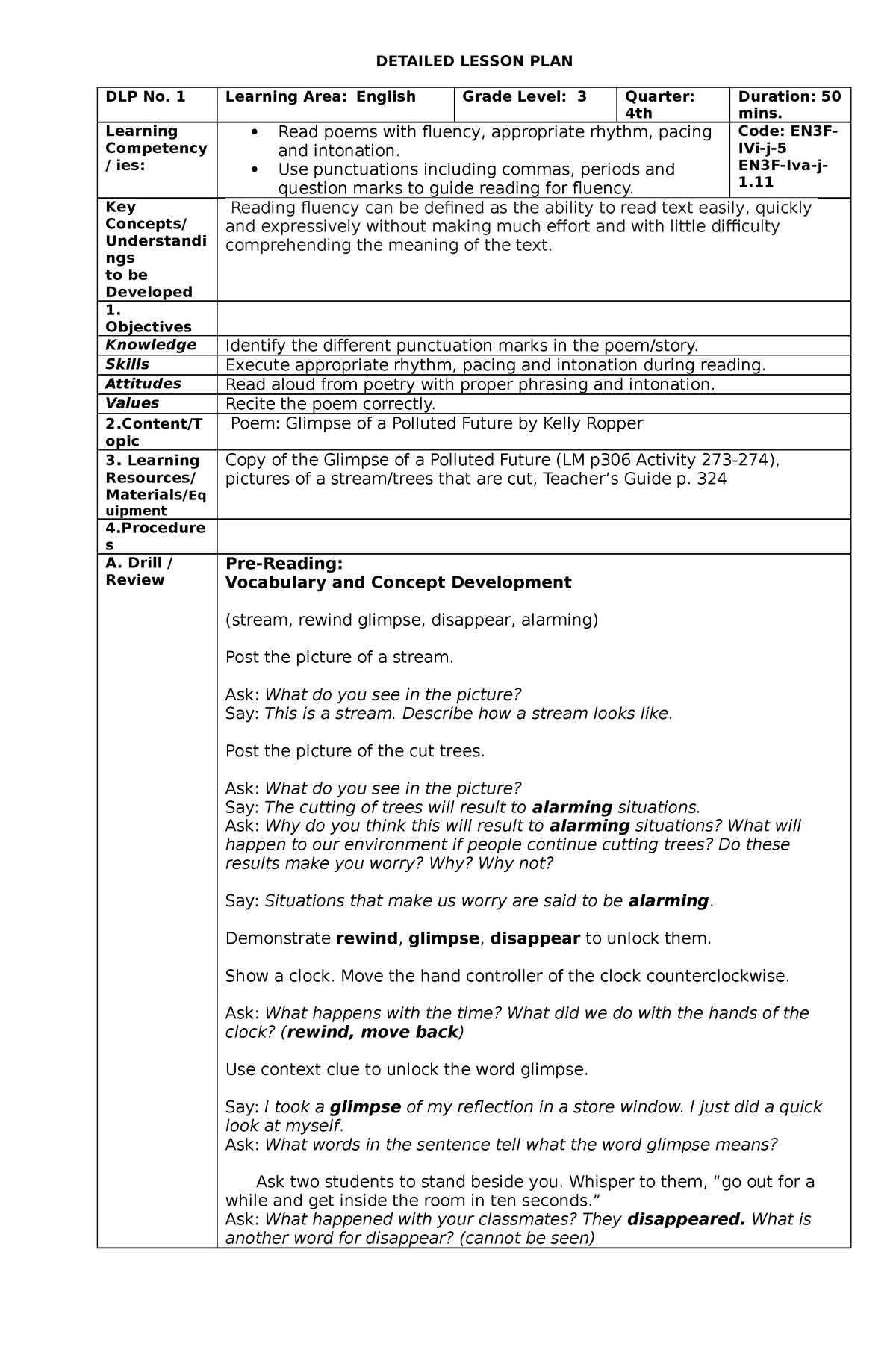 DLP 1 - Lesson Plan - DETAILED LESSON PLAN DLP No. 1 Learning Area ...