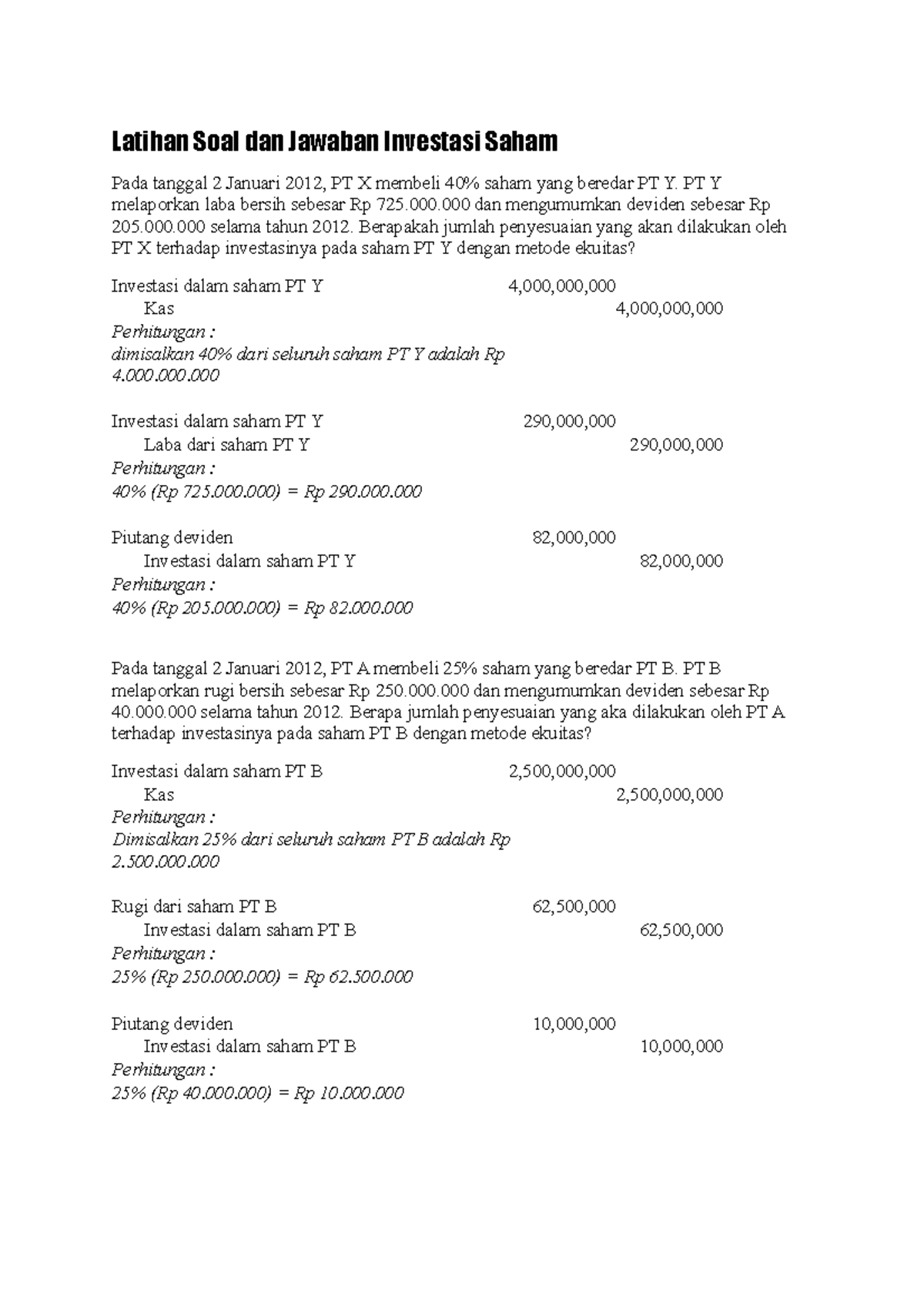 14++ Contoh soal investasi saham dan jawabannya ideas