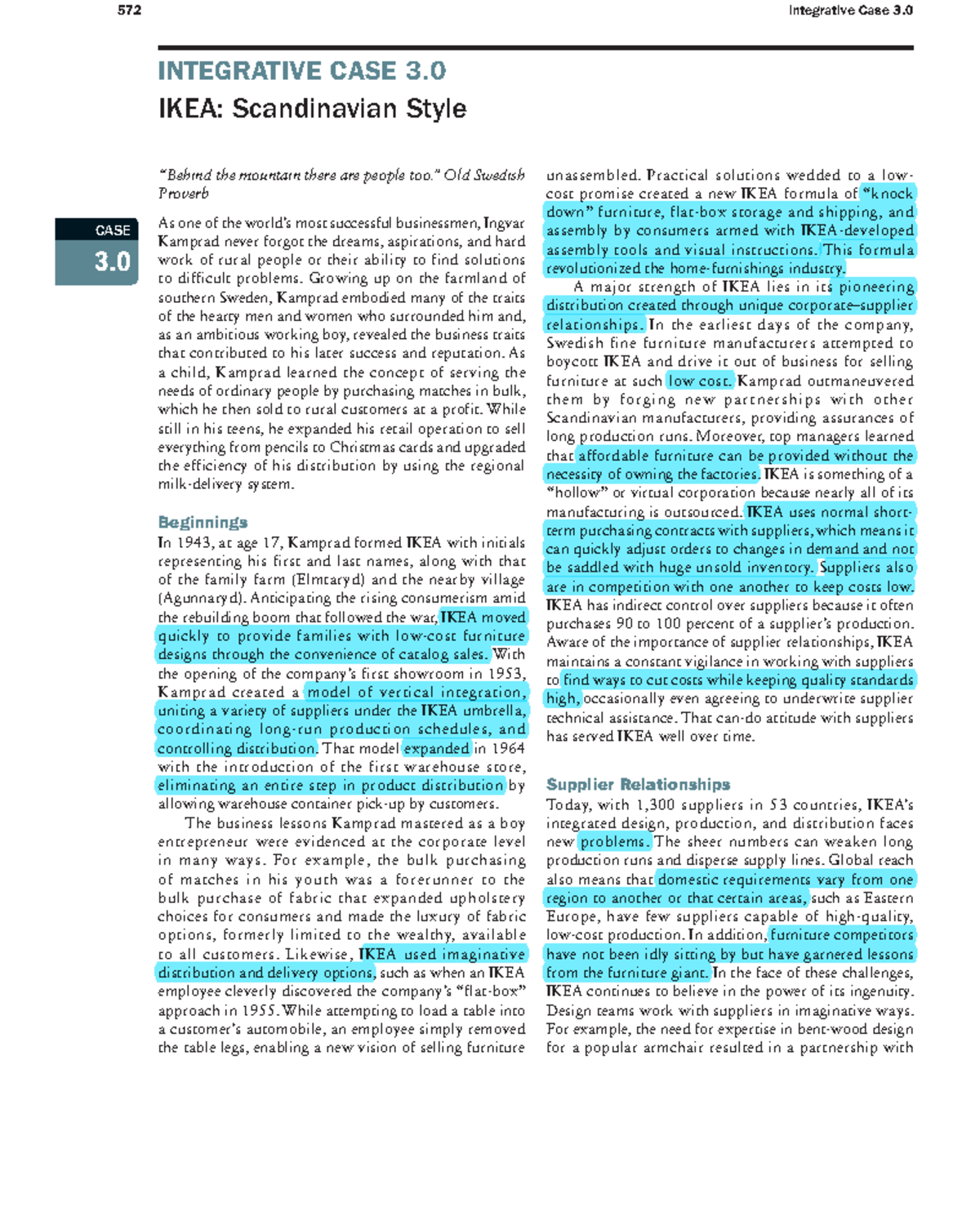 Case Study - IKEA - 572 Integrative Case 3. CASE 3. INTEGRATIVE CASE 3 ...