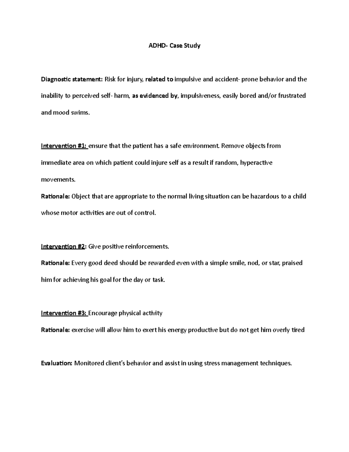 adhd case study hesi