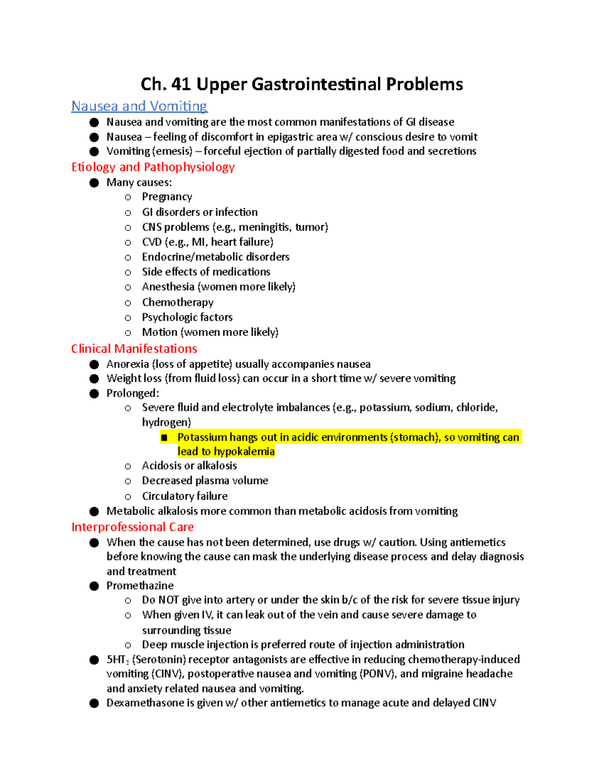 Ch. 41 Nausea, Vomiting, GERD Ch. 41 Upper Gastrointestinal Problems