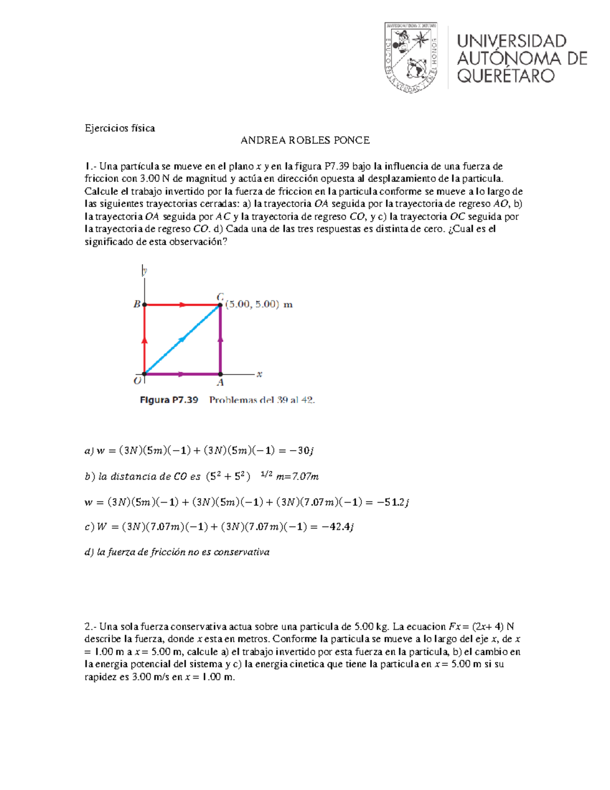 Movimiento De Una Particula - Ejercicios Física ANDREA ROBLES PONCE 1 ...