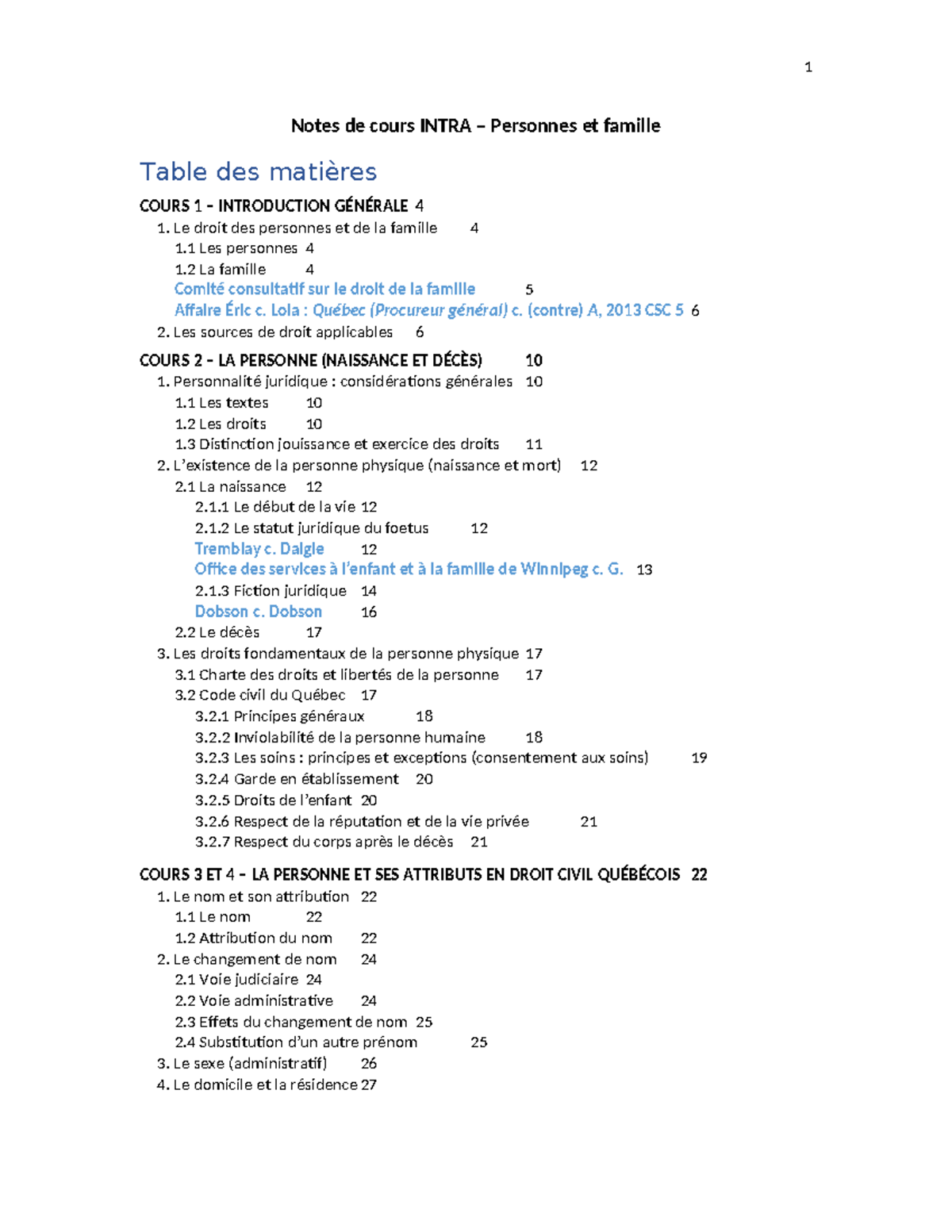 Notes de cours Intra - Personnes et famille - Notes de cours INTRA ...