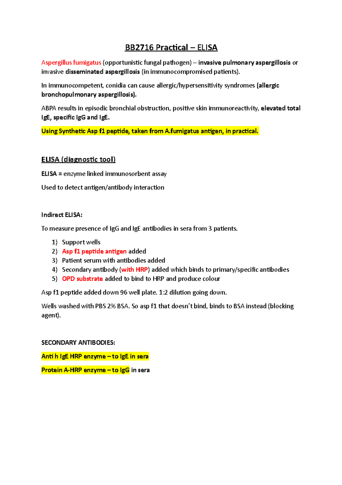 BB2716 - Elisa - Lecture notes 11 - BB2716 Practical – ELISA ...
