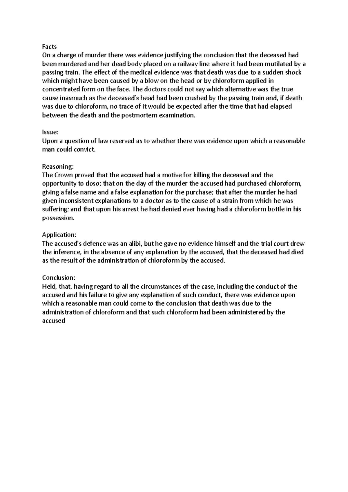 R v blom 1939 case summary Facts On a charge of murder there was