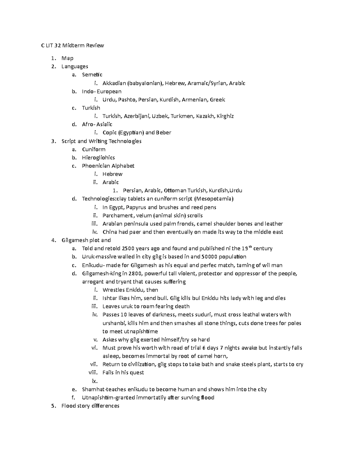 C LIT 32 Midterm Review - This is an accumulation taken throughout the ...